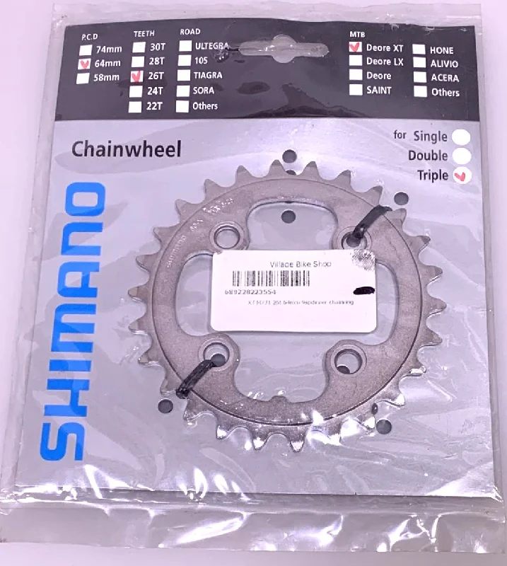 Anti-slip MTB pedals-Shimano Deore XT FC-M771-K 26t 64mm BCD Bike Chain Ring New Old Stock