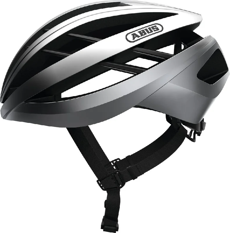 Adjustable cycling ankle straps-Abus Aventor Road Helmet - Gleam Silver