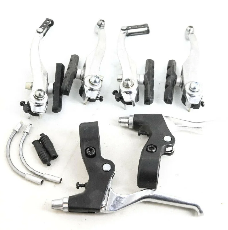 Anti-slip road bike pedals-V-Brake Linear Pull Brakeset + Brake Levers Silver Bike NEW